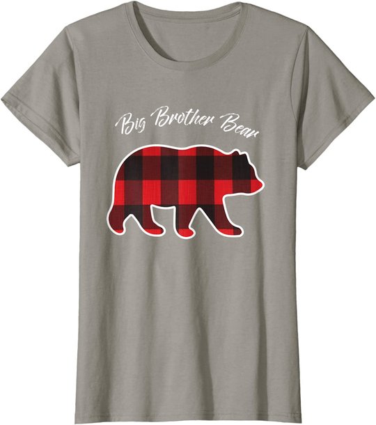 Big Brother Bear Matching Family Christmas Red Plaid Pajama T-Shirt