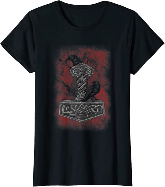 Thor Hammer Mjolnir - Huginn & Muninn - Norse Mythology T-Shirt