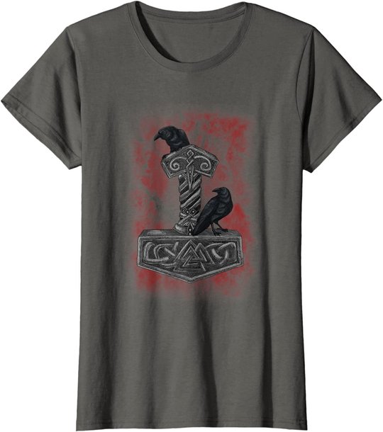 Thor Hammer Mjolnir - Huginn & Muninn - Norse Mythology T-Shirt