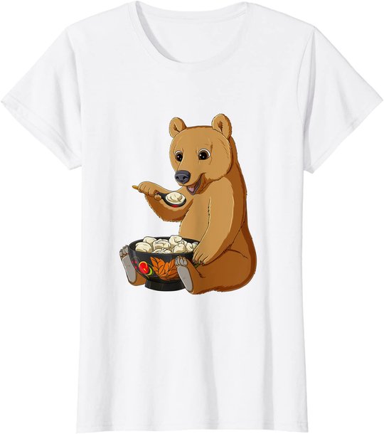 Russian Bear eats Traditional Russian Food Pelmeni T-Shirt