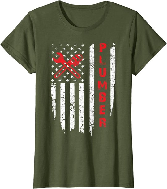 USA American Flag Plumber Men Women Plumbers Patriotic T-Shirt