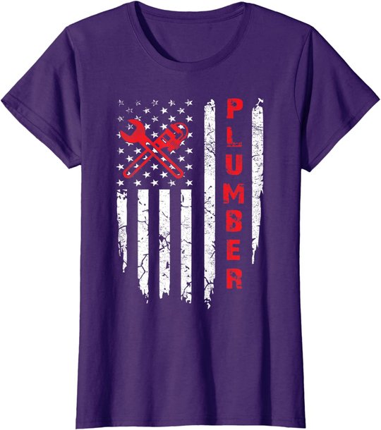 USA American Flag Plumber Men Women Plumbers Patriotic T-Shirt