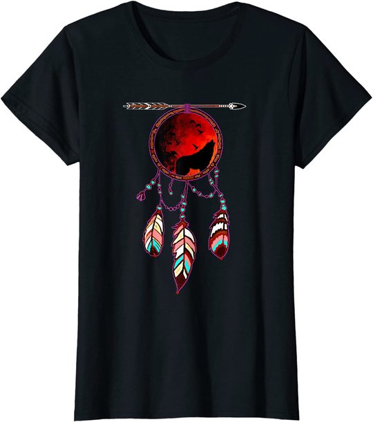 Native American Timber Wolf Dream Catcher Indian Tribal Gift T-Shirt
