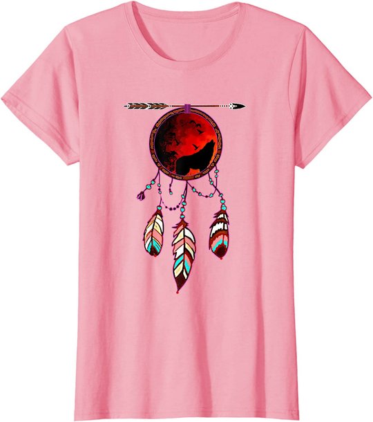 Native American Timber Wolf Dream Catcher Indian Tribal Gift T-Shirt