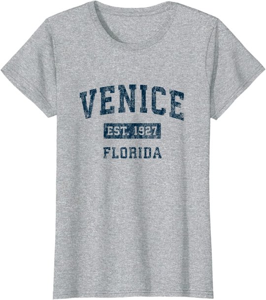 Venice Florida FL Vintage Sports Design Navy Print T-Shirt