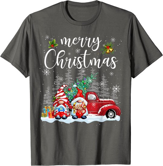 Merry Christmas Gnomes Red Truck Snow Xmas Tree Pajamas T-Shirt