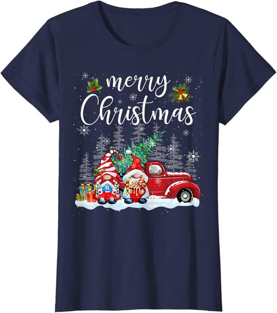 Merry Christmas Gnomes Red Truck Snow Xmas Tree Pajamas T-Shirt