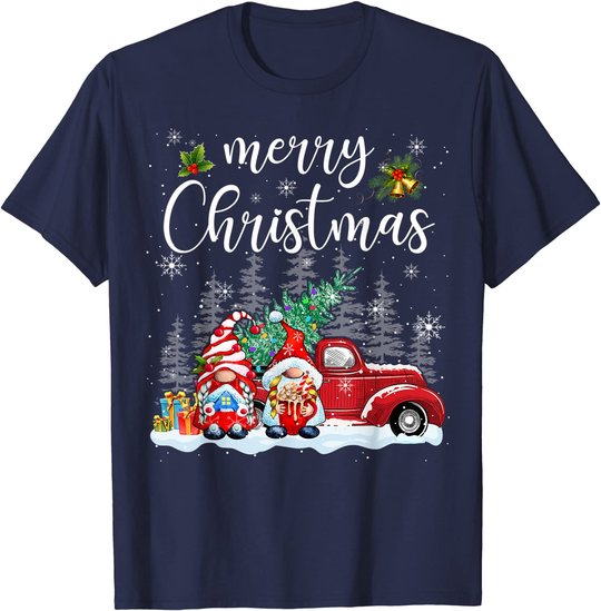 Merry Christmas Gnomes Red Truck Snow Xmas Tree Pajamas T-Shirt