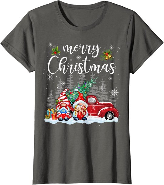 Merry Christmas Gnomes Red Truck Snow Xmas Tree Pajamas T-Shirt