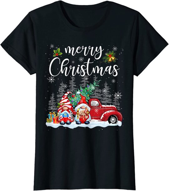 Merry Christmas Gnomes Red Truck Snow Xmas Tree Pajamas T-Shirt