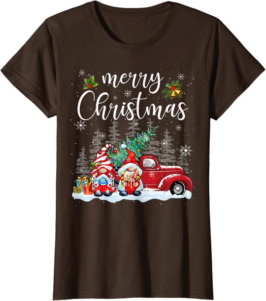 Merry Christmas Gnomes Red Truck Snow Xmas Tree Pajamas T-Shirt