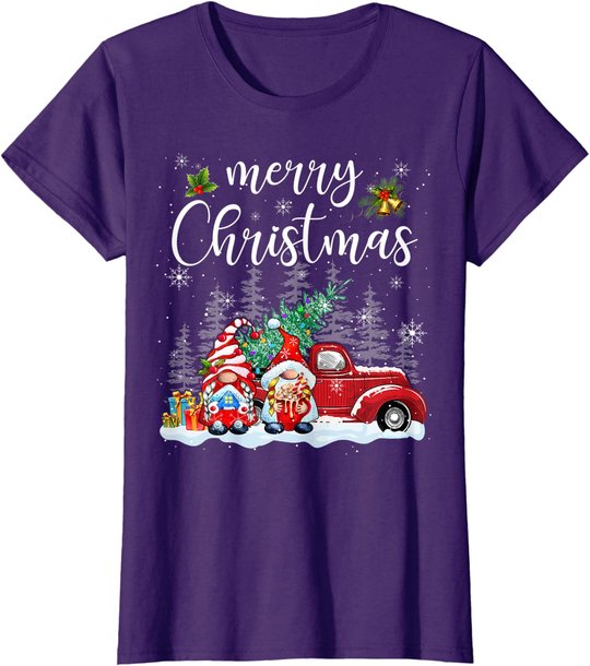 Merry Christmas Gnomes Red Truck Snow Xmas Tree Pajamas T-Shirt