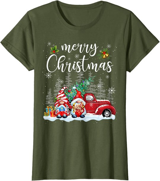 Merry Christmas Gnomes Red Truck Snow Xmas Tree Pajamas T-Shirt