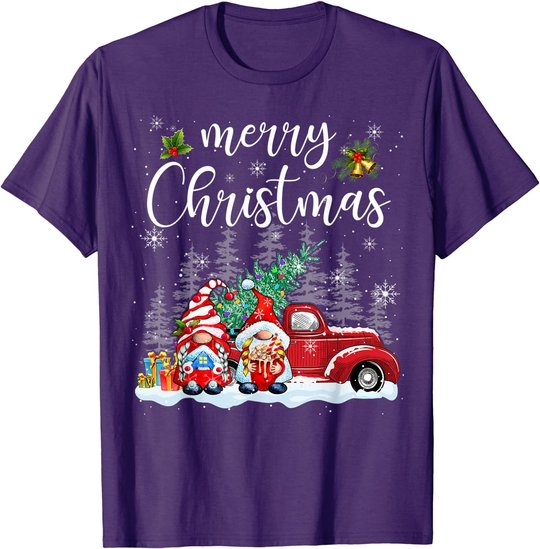Merry Christmas Gnomes Red Truck Snow Xmas Tree Pajamas T-Shirt