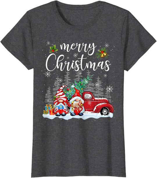 Merry Christmas Gnomes Red Truck Snow Xmas Tree Pajamas T-Shirt