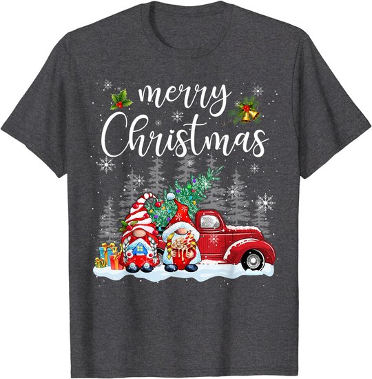 Merry Christmas Gnomes Red Truck Snow Xmas Tree Pajamas T-Shirt