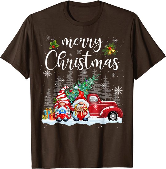 Merry Christmas Gnomes Red Truck Snow Xmas Tree Pajamas T-Shirt