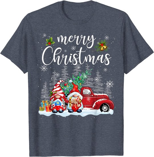 Merry Christmas Gnomes Red Truck Snow Xmas Tree Pajamas T-Shirt