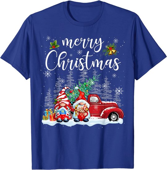 Merry Christmas Gnomes Red Truck Snow Xmas Tree Pajamas T-Shirt