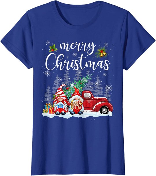 Merry Christmas Gnomes Red Truck Snow Xmas Tree Pajamas T-Shirt