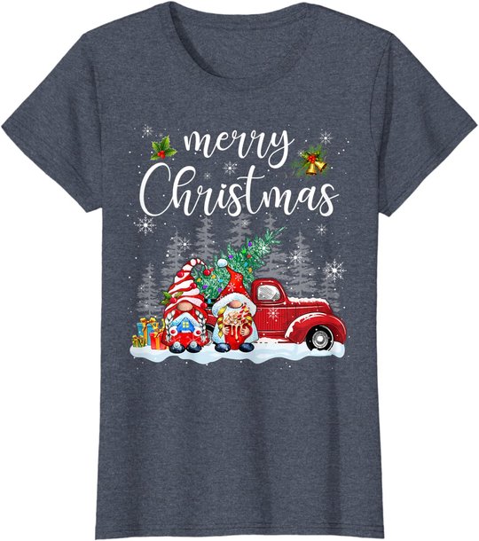 Merry Christmas Gnomes Red Truck Snow Xmas Tree Pajamas T-Shirt