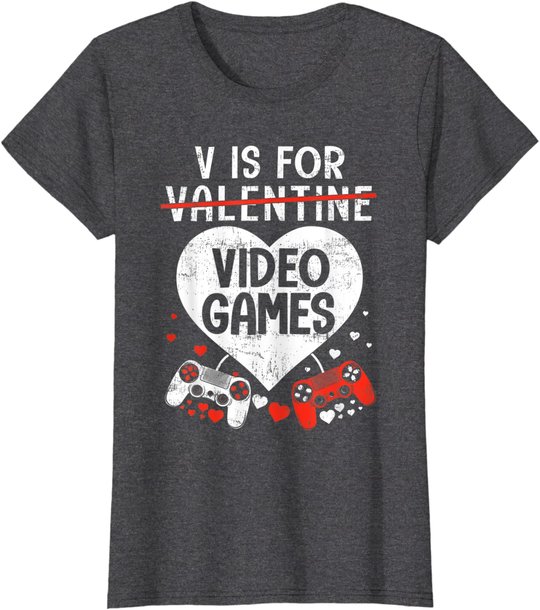 V is for Video Games - Matching Family Valentines Day Gamer T-Shirt