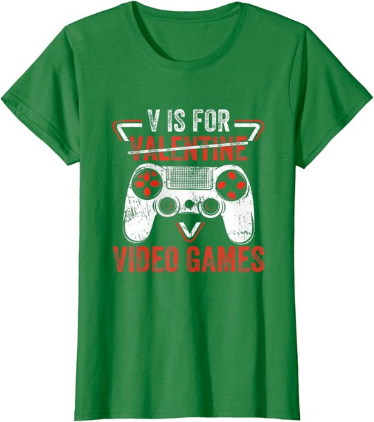 V is for Video Games - Matching Family Valentines Day Gamer T-Shirt