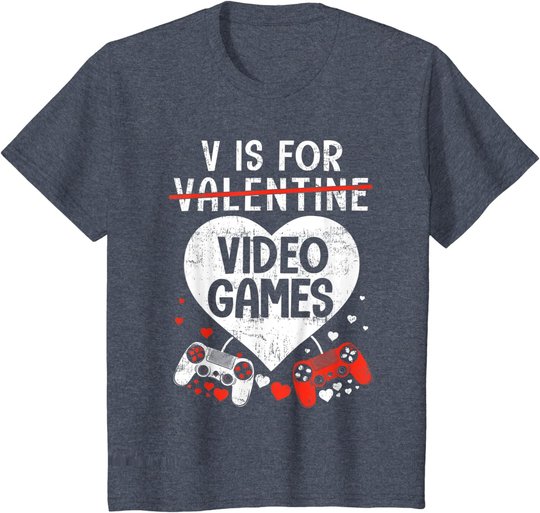 V is for Video Games - Matching Family Valentines Day Gamer T-Shirt