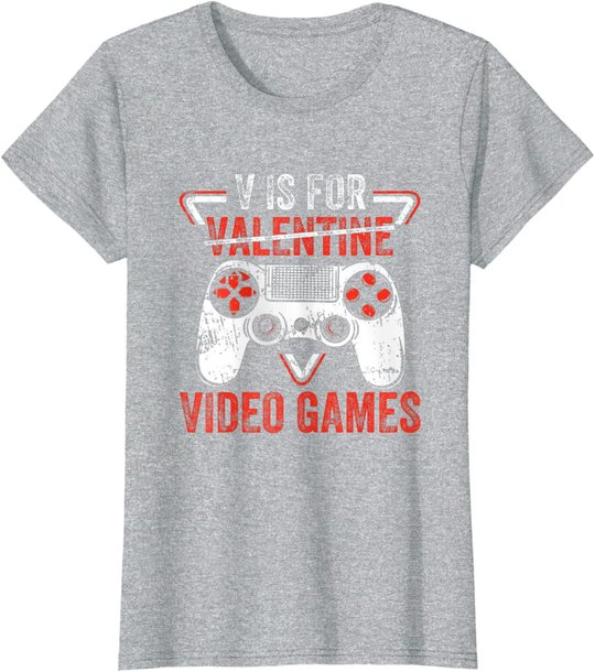 V is for Video Games - Matching Family Valentines Day Gamer T-Shirt
