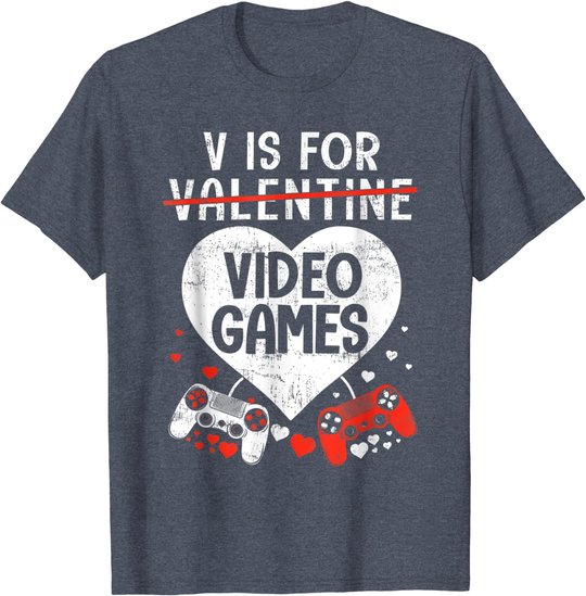 V is for Video Games - Matching Family Valentines Day Gamer T-Shirt