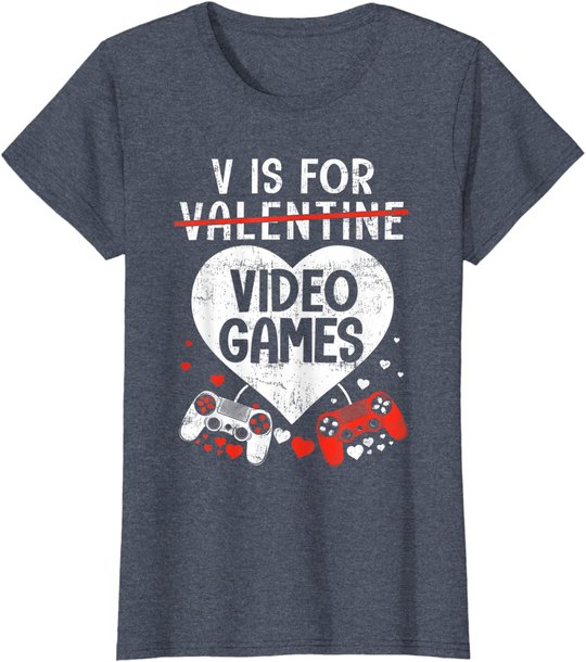 V is for Video Games - Matching Family Valentines Day Gamer T-Shirt