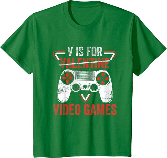 V is for Video Games - Matching Family Valentines Day Gamer T-Shirt
