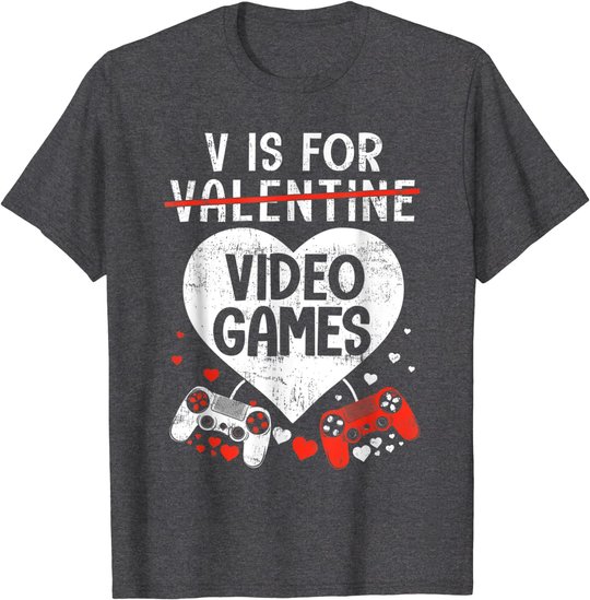 V is for Video Games - Matching Family Valentines Day Gamer T-Shirt