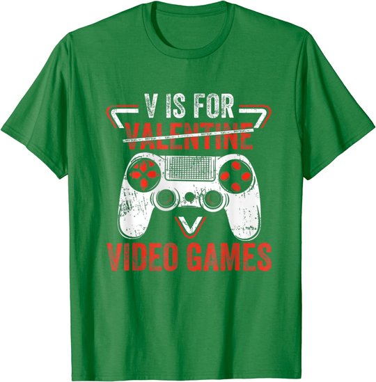 V is for Video Games - Matching Family Valentines Day Gamer T-Shirt