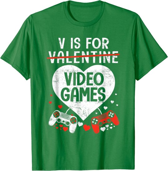 V is for Video Games - Matching Family Valentines Day Gamer T-Shirt