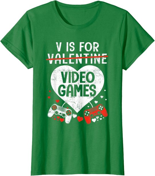 V is for Video Games - Matching Family Valentines Day Gamer T-Shirt