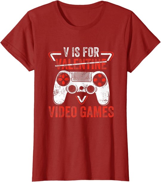 V is for Video Games - Matching Family Valentines Day Gamer T-Shirt