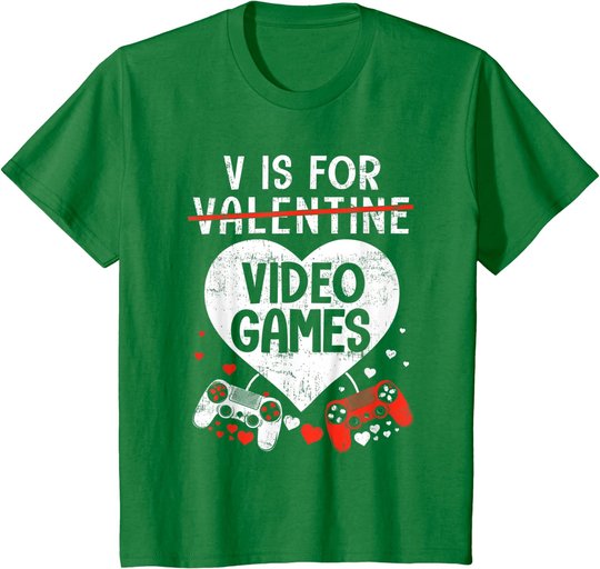 V is for Video Games - Matching Family Valentines Day Gamer T-Shirt
