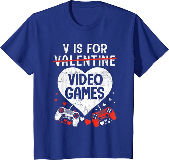 V is for Video Games - Matching Family Valentines Day Gamer T-Shirt