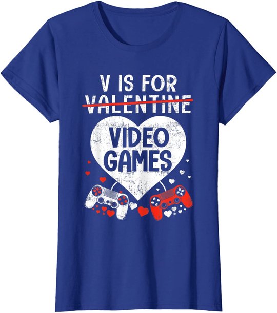 V is for Video Games - Matching Family Valentines Day Gamer T-Shirt