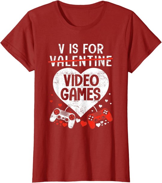 V is for Video Games - Matching Family Valentines Day Gamer T-Shirt