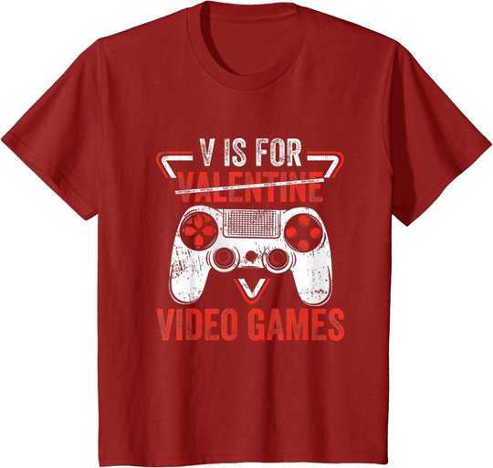 V is for Video Games - Matching Family Valentines Day Gamer T-Shirt