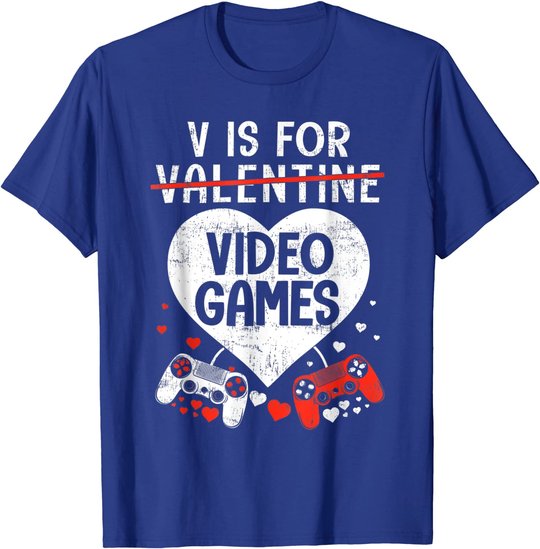 V is for Video Games - Matching Family Valentines Day Gamer T-Shirt