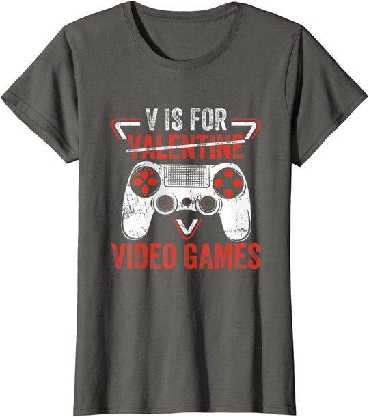 V is for Video Games - Matching Family Valentines Day Gamer T-Shirt
