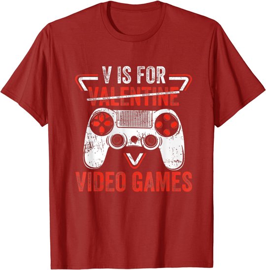V is for Video Games - Matching Family Valentines Day Gamer T-Shirt