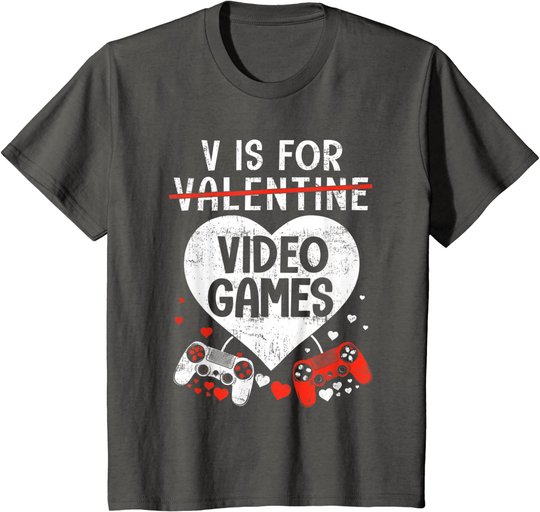V is for Video Games - Matching Family Valentines Day Gamer T-Shirt