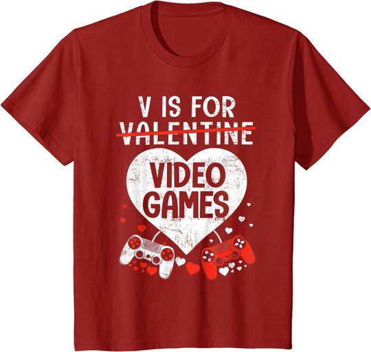 V is for Video Games - Matching Family Valentines Day Gamer T-Shirt