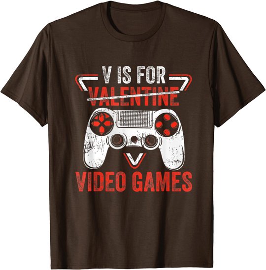 V is for Video Games - Matching Family Valentines Day Gamer T-Shirt