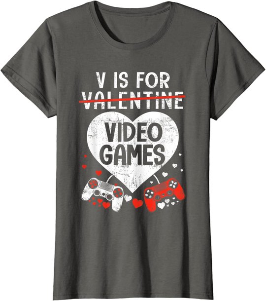 V is for Video Games - Matching Family Valentines Day Gamer T-Shirt