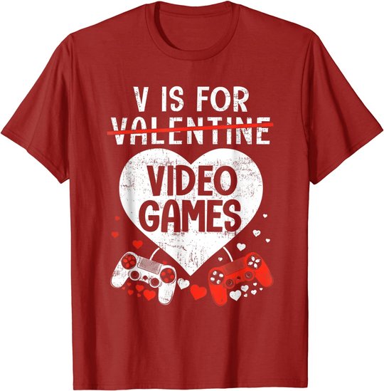 V is for Video Games - Matching Family Valentines Day Gamer T-Shirt